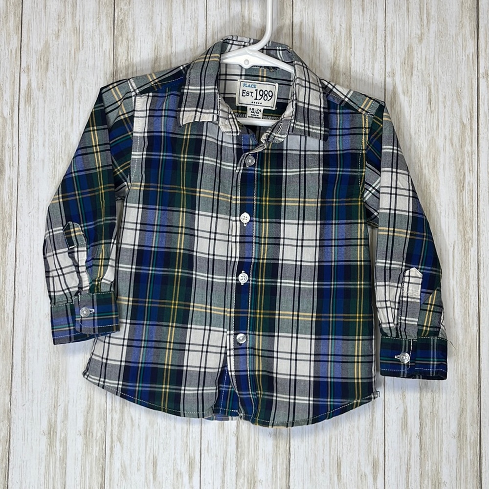 Place Est. 1989 Blue/Green Plaid button-front collared shirt Size 18-24m